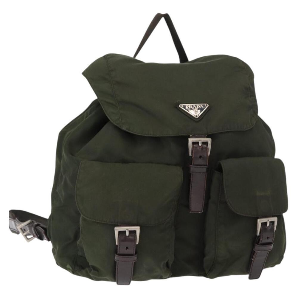 PRADA Backpack Nylon Khaki Silver Auth 151269 - Picture 1 of 16
